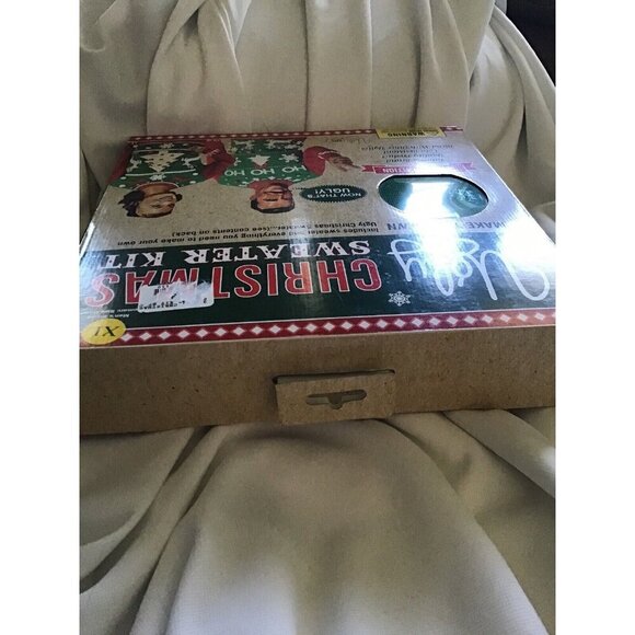 Ugly Christmas Sweater Kit XL Emerald Colorblock Sweater Reindeer Snowflakes Gli - Picture 9 of 10